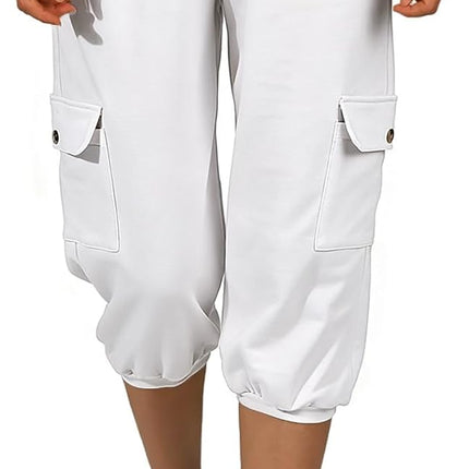 TOMEEK Capri Trousers Women's Jogging Bottoms 3/4 Sports Trousers Summer Leisure Trousers Sweatpants Shorts Plain Baggy Drawstring Waist Yoga Trousers Training Trousers with Side Pockets