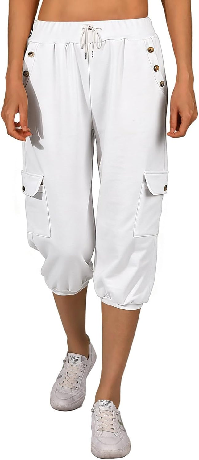 TOMEEK Capri Trousers Women's Jogging Bottoms 3/4 Sports Trousers Summer Leisure Trousers Sweatpants Shorts Plain Baggy Drawstring Waist Yoga Trousers Training Trousers with Side Pockets