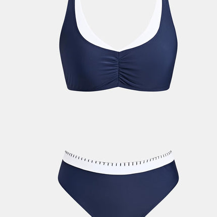CUPSHE Women's Bikini Set Sporty Colour Block Bathing Suit Swimsuit | Adjustable straps, soft stretch fabric, colour block design, removable soft cups, medium fit, beach and holidays