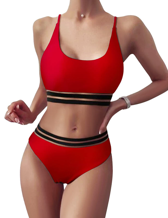 TOMEEK Women's Bikini Set with Mesh Two Piece Swimsuit Push Up Padded High Cut Sports Swimwear High Waist Bikini for Women