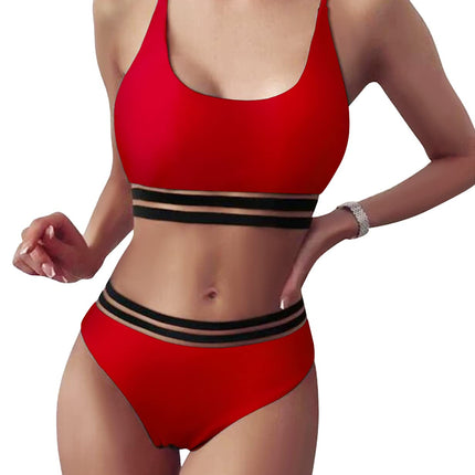 TOMEEK Women's Bikini Set with Mesh Two Piece Swimsuit Push Up Padded High Cut Sports Swimwear High Waist Bikini for Women