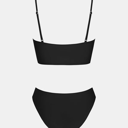 CUPSHE Women's Bikini Set Two Piece Bandeau Top Square Neck Medium Waist Ruffle Spaghetti Straps Swimsuit | Mittlerer Bund, Breite Träger, Bequeme Passform, Für Strand und Pool