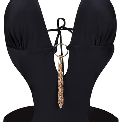 heekpek One Piece Swimsuit Women's V-Neck Sexy Halterneck Bikini Cut Out Triangle Swimwear Women