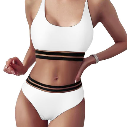 TOMEEK Women's Bikini Set with Mesh Two Piece Swimsuit Push Up Padded High Cut Sports Swimwear High Waist Bikini for Women