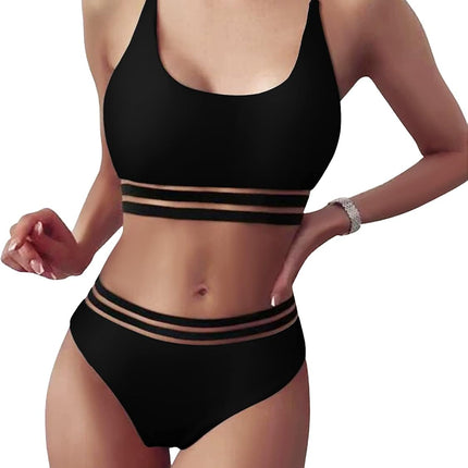 TOMEEK Women's Bikini Set with Mesh Two Piece Swimsuit Push Up Padded High Cut Sports Swimwear High Waist Bikini for Women
