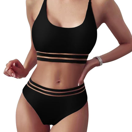 TOMEEK Women's Bikini Set with Mesh Two Piece Swimsuit Push Up Padded High Cut Sports Swimwear High Waist Bikini for Women