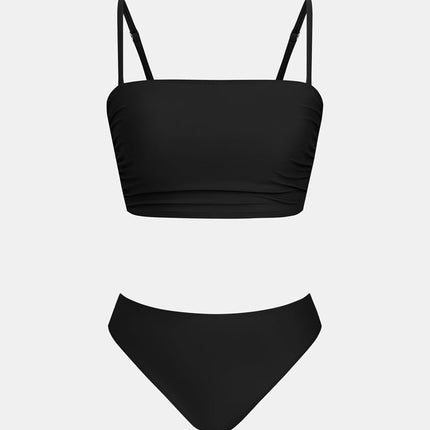 CUPSHE Women's Bikini Set Two Piece Bandeau Top Square Neck Medium Waist Ruffle Spaghetti Straps Swimsuit | Mittlerer Bund, Breite Träger, Bequeme Passform, Für Strand und Pool
