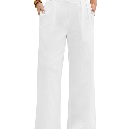heekpek Women's Trousers Summer Cotton Comfortable Women's Trousers Wide Leg High Waist Trousers Elegant Light Airy Loose Summer Trousers