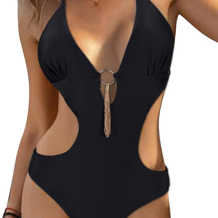 heekpek One Piece Swimsuit Women's V-Neck Sexy Halterneck Bikini Cut Out Triangle Swimwear Women