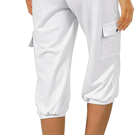 TOMEEK Capri Trousers Women's Jogging Bottoms 3/4 Sports Trousers Summer Leisure Trousers Sweatpants Shorts Plain Baggy Drawstring Waist Yoga Trousers Training Trousers with Side Pockets