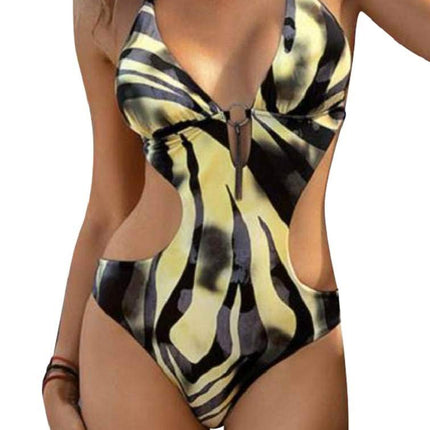 heekpek One Piece Swimsuit Women's V-Neck Sexy Halterneck Bikini Cut Out Triangle Swimwear Women