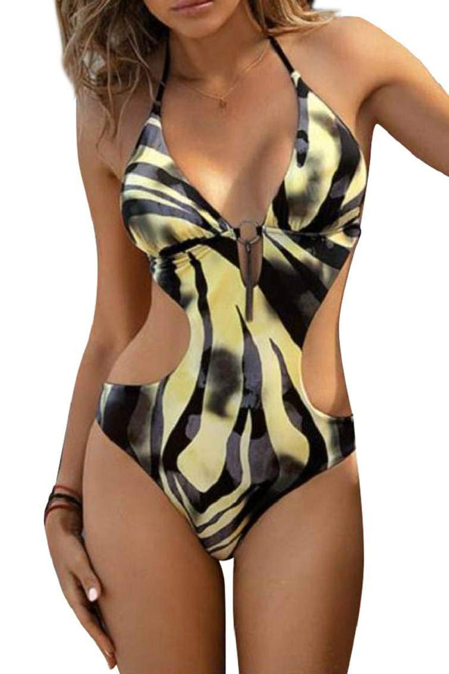 heekpek One Piece Swimsuit Women's V-Neck Sexy Halterneck Bikini Cut Out Triangle Swimwear Women