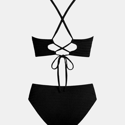CUPSHE Women's Bikini Set High Waist V Neck Textured Back Cross | Comfortable fit, for the beach and pool