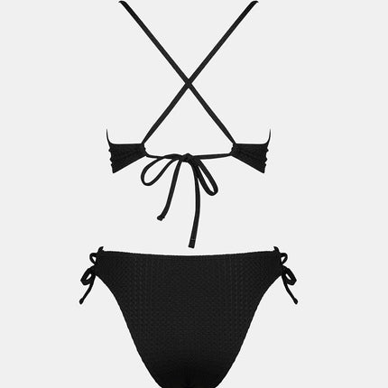 CUPSHE Damen Bikini Set V Ausschnitt Lace Trim Triangel Low Waist Bademode | Texturierte, Zweiteiliger, seitliche Bindebänder, gekreuzter Rücken, weiches Streichmaterial, Strand und Urlaub