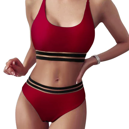 TOMEEK Women's Bikini Set with Mesh Two Piece Swimsuit Push Up Padded High Cut Sports Swimwear High Waist Bikini for Women