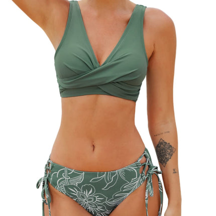 Cupshe Women’s Bikini Set, Wrap Look, Lace-Up Bikini Swimwear, V-Neck, Floral Pattern, Two-Piece Swimsuit