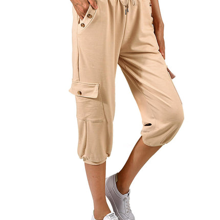 TOMEEK Capri Trousers Women's Jogging Bottoms 3/4 Sports Trousers Summer Leisure Trousers Sweatpants Shorts Plain Baggy Drawstring Waist Yoga Trousers Training Trousers with Side Pockets