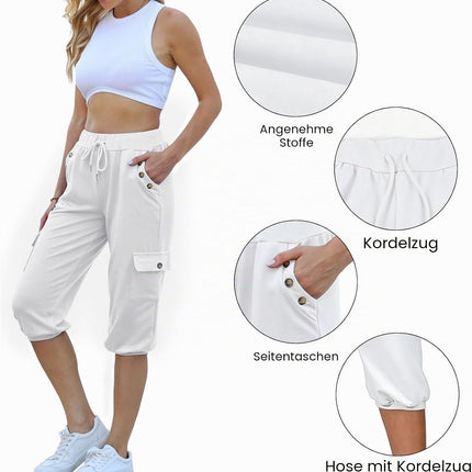 TOMEEK Capri Trousers Women's Jogging Bottoms 3/4 Sports Trousers Summer Leisure Trousers Sweatpants Shorts Plain Baggy Drawstring Waist Yoga Trousers Training Trousers with Side Pockets