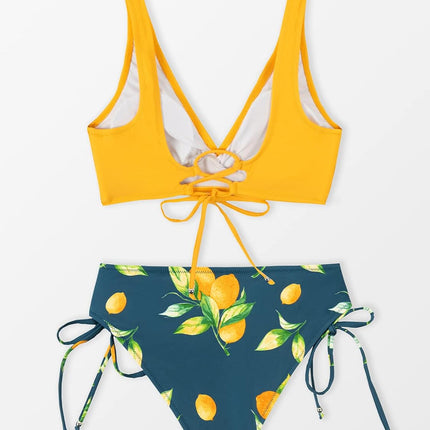 Cupshe Women’s Bikini Set, Wrap Look, Lace-Up Bikini Swimwear, V-Neck, Floral Pattern, Two-Piece Swimsuit