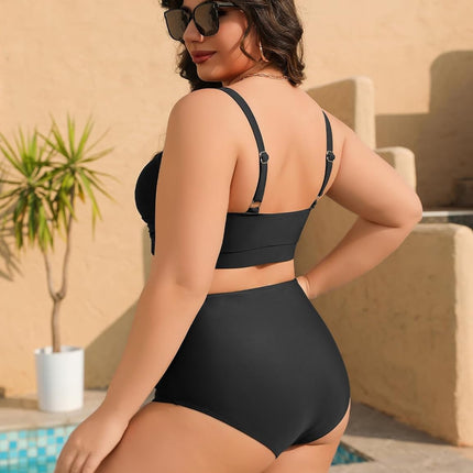 heekpek Women's Bikini Set Tummy Control Swimsuit Large Sizes Two Piece Women's Summer Swimwear V-Neck High Waist Bikini Plus Size Women