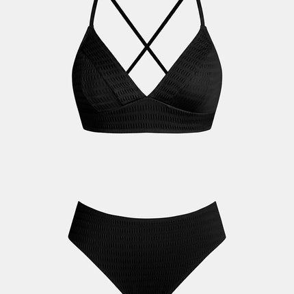 CUPSHE Women's Bikini Set High Waist V Neck Textured Back Cross | Comfortable fit, for the beach and pool
