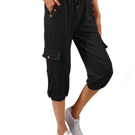 TOMEEK Capri Trousers Women's Jogging Bottoms 3/4 Sports Trousers Summer Leisure Trousers Sweatpants Shorts Plain Baggy Drawstring Waist Yoga Trousers Training Trousers with Side Pockets