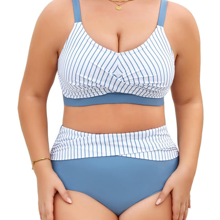 heekpek Women's Bikini Set Tummy Control Swimsuit Large Sizes Two Piece Women's Summer Swimwear V-Neck High Waist Bikini Plus Size Women