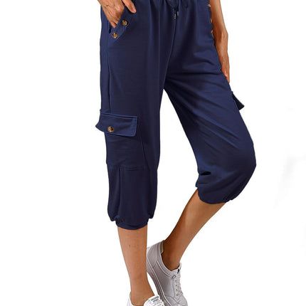 TOMEEK Capri Trousers Women's Jogging Bottoms 3/4 Sports Trousers Summer Leisure Trousers Sweatpants Shorts Plain Baggy Drawstring Waist Yoga Trousers Training Trousers with Side Pockets