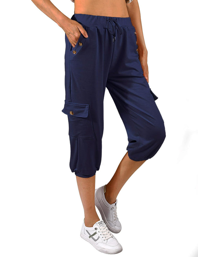TOMEEK Capri Trousers Women's Jogging Bottoms 3/4 Sports Trousers Summer Leisure Trousers Sweatpants Shorts Plain Baggy Drawstring Waist Yoga Trousers Training Trousers with Side Pockets