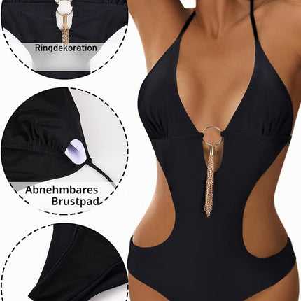 heekpek One Piece Swimsuit Women's V-Neck Sexy Halterneck Bikini Cut Out Triangle Swimwear Women