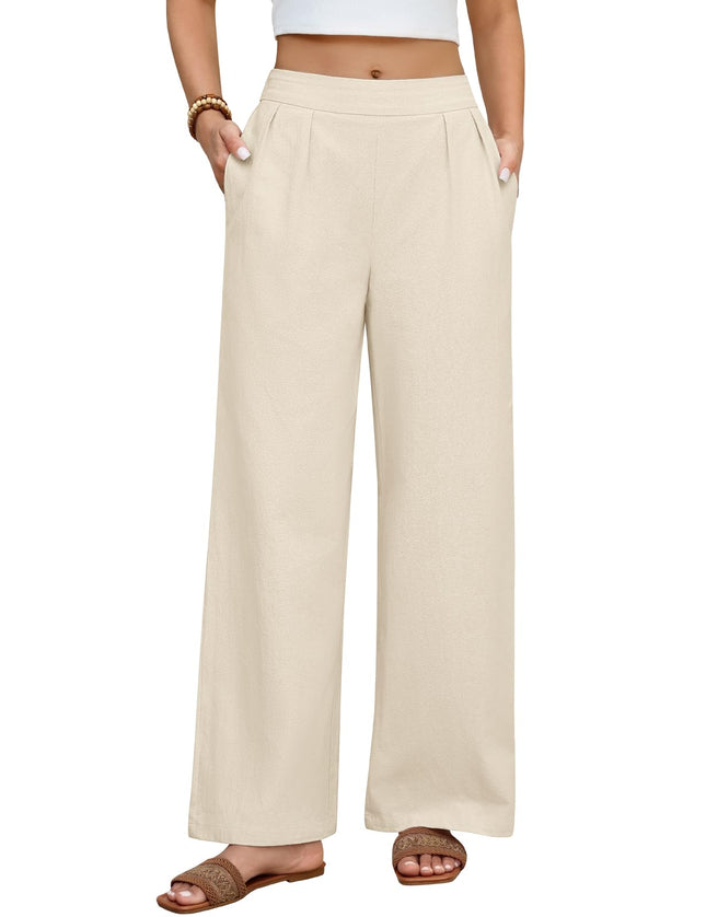 heekpek Women's Trousers Summer Cotton Comfortable Women's Trousers Wide Leg High Waist Trousers Elegant Light Airy Loose Summer Trousers