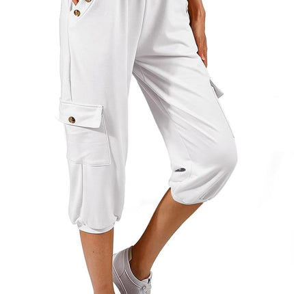 TOMEEK Capri Trousers Women's Jogging Bottoms 3/4 Sports Trousers Summer Leisure Trousers Sweatpants Shorts Plain Baggy Drawstring Waist Yoga Trousers Training Trousers with Side Pockets