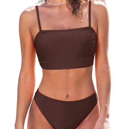 CUPSHE Women's Bikini Set Two Piece Bandeau Top Square Neck Medium Waist Ruffle Spaghetti Straps Swimsuit | Mittlerer Bund, Breite Träger, Bequeme Passform, Für Strand und Pool
