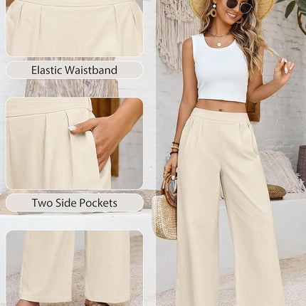 heekpek Women's Trousers Summer Cotton Comfortable Women's Trousers Wide Leg High Waist Trousers Elegant Light Airy Loose Summer Trousers