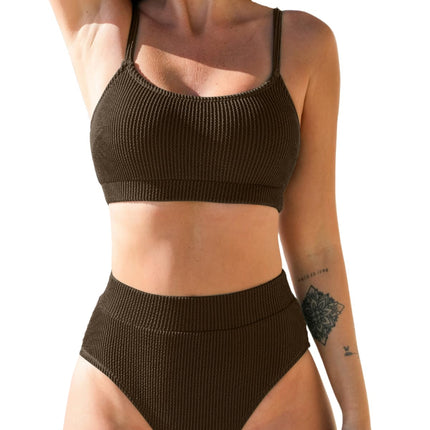 CUPSHE Bikini Damen Set Sport High Waist U Ausschnitt | Sportliches Design,Hoher Bund,Bequeme Passform,Für Strand und Pool,Bademode Zweiteiliger Badeanzug Swimsuit