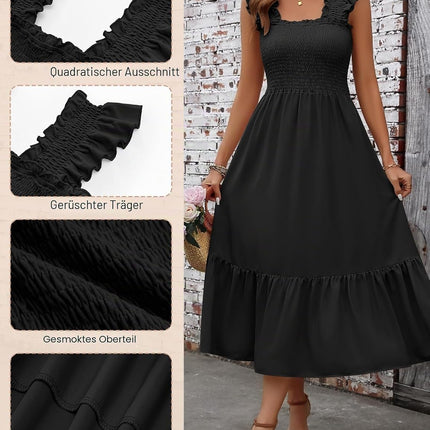 heekpek Summer Dress Women's Light Long Boho Dress Muslin Dress High Waist Midi Dress A Line Ruffle Dress Beach Dress