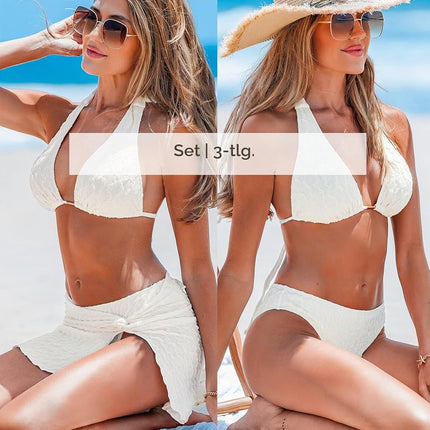 CUPSHE Women's Bikini Set Three-Piece V-Neck Halterneck Sarong Low Waist | Low waistband, for beach and pool, swimsuit swimsuit