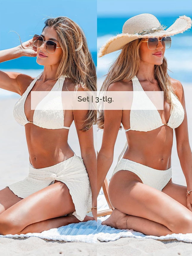 CUPSHE Women's Bikini Set Three-Piece V-Neck Halterneck Sarong Low Waist | Low waistband, for beach and pool, swimsuit swimsuit