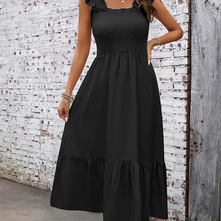 heekpek Summer Dress Women's Light Long Boho Dress Muslin Dress High Waist Midi Dress A Line Ruffle Dress Beach Dress