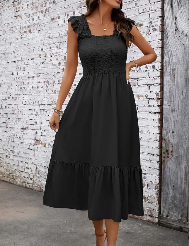 heekpek Summer Dress Women's Light Long Boho Dress Muslin Dress High Waist Midi Dress A Line Ruffle Dress Beach Dress