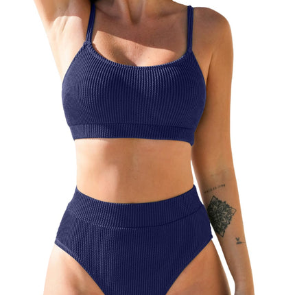 CUPSHE Bikini Damen Set Sport High Waist U Ausschnitt | Sportliches Design,Hoher Bund,Bequeme Passform,Für Strand und Pool,Bademode Zweiteiliger Badeanzug Swimsuit