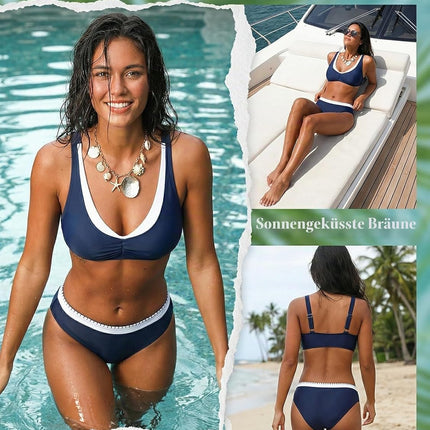 CUPSHE Women's Bikini Set Sporty Colour Block Bathing Suit Swimsuit | Adjustable straps, soft stretch fabric, colour block design, removable soft cups, medium fit, beach and holidays
