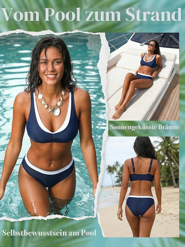 CUPSHE Women's Bikini Set Sporty Colour Block Bathing Suit Swimsuit | Adjustable straps, soft stretch fabric, colour block design, removable soft cups, medium fit, beach and holidays