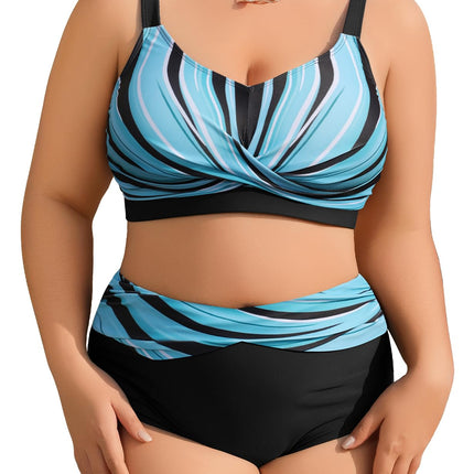 heekpek Women's Bikini Set Tummy Control Swimsuit Large Sizes Two Piece Women's Summer Swimwear V-Neck High Waist Bikini Plus Size Women