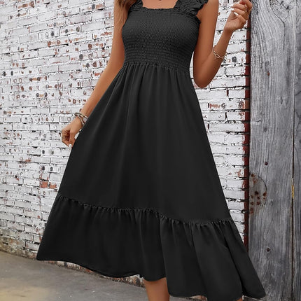 heekpek Summer Dress Women's Light Long Boho Dress Muslin Dress High Waist Midi Dress A Line Ruffle Dress Beach Dress
