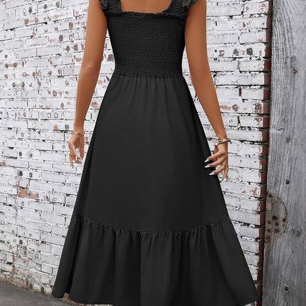 heekpek Summer Dress Women's Light Long Boho Dress Muslin Dress High Waist Midi Dress A Line Ruffle Dress Beach Dress